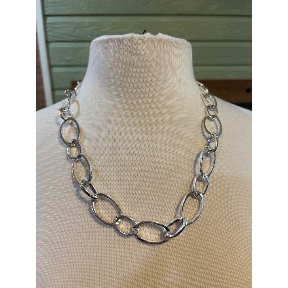 Napier Signed Hammered Silver Tone Oval Link Chain‎ Necklace